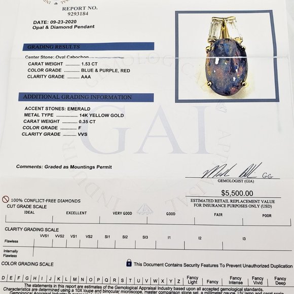 Vintage 14 Karat Black Opal and Diamond Pendant #8455 - Picture 8 of 8